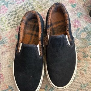 Vans Black and Brown Fleece-Lined Slip-On